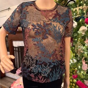 Zara Floral Embroidered Sheer Top